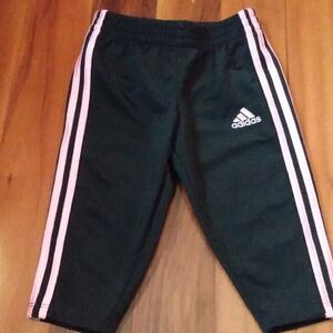 Adidas Girls 12 Months Black Athletic Track Pants w/ Pink 3 Side Stripes & Logo